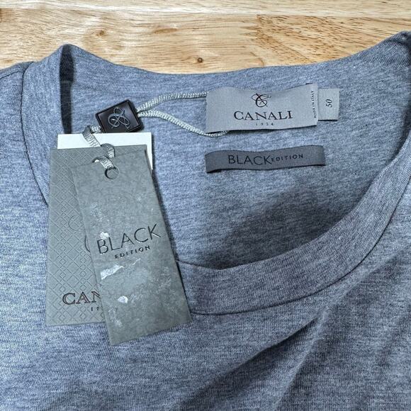 Canali NWT Black Edition Cotton Printed T-Shirt Join The Crew Men's Sz 50 (US M) - Picture 3 of 8